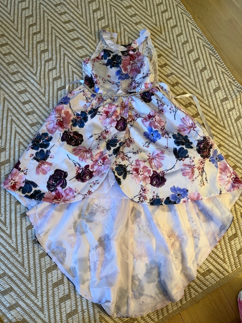 Girl’s Formal Floral Dress with Beaded Waist
